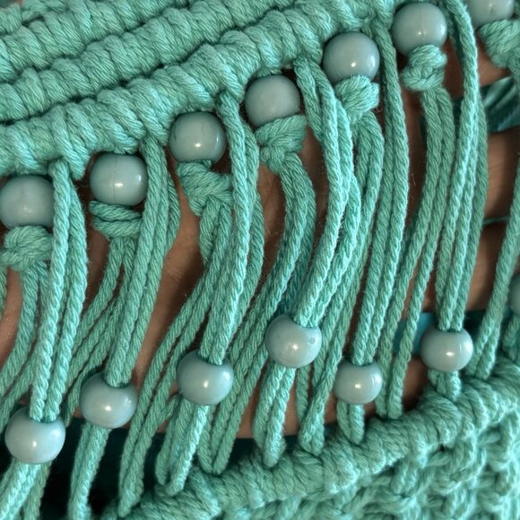 Macrame Crochet Teal Cross Body Purse Made In India Boho Hippie - Picture 9 of 10